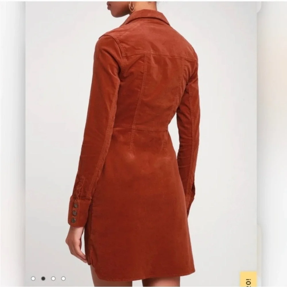 Free People Women's Dress Dynamite Corduroy‎ Burnt Orange Large